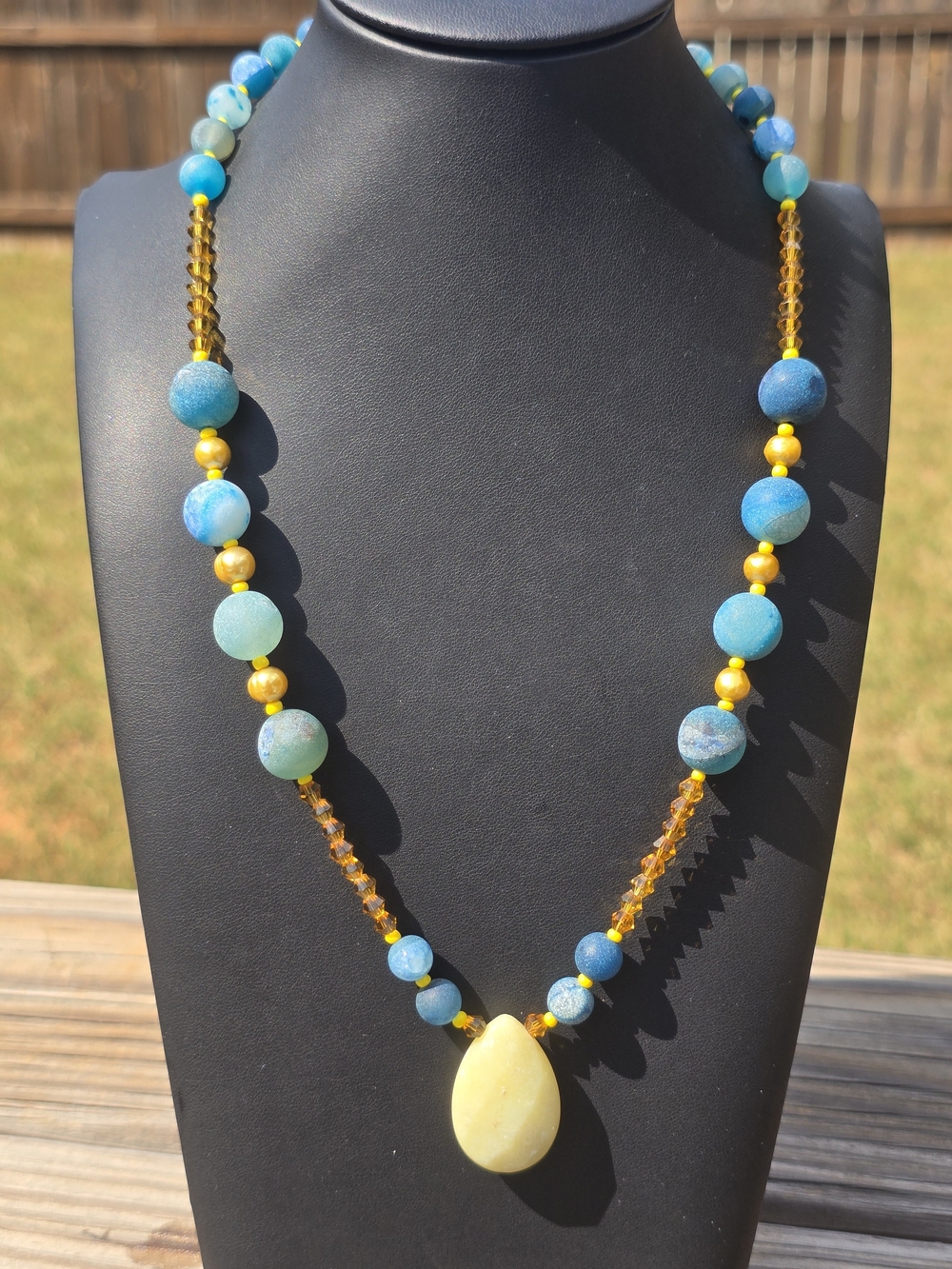 ✨ Handcrafted Artisan Matte Blue Agate & Yellow Jade Pendant Necklace ✨
